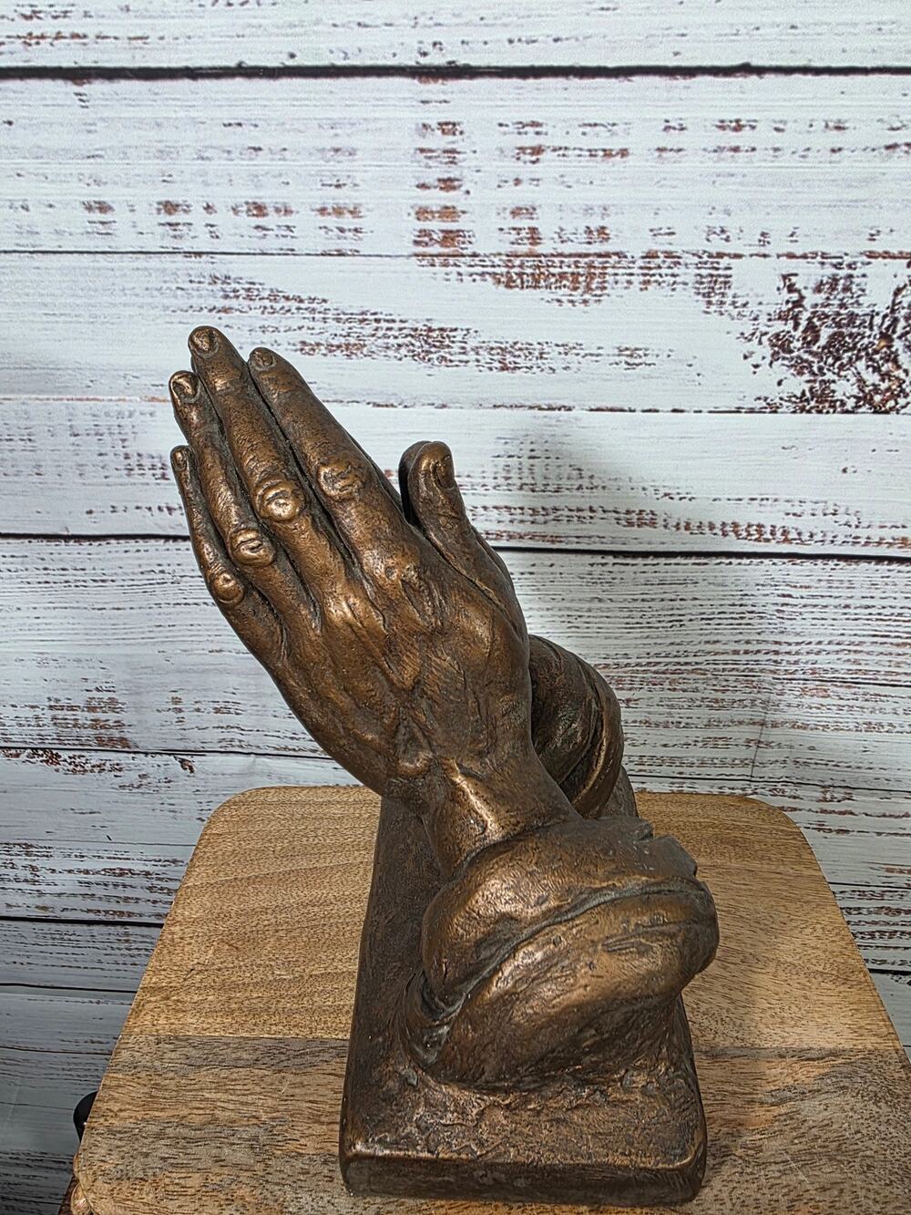 VTG Austin Productions 1962 Praying Hands Statue- Bronze Tone -Mid Century Art